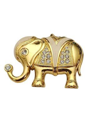 KJL For Avon Elephant Brooch Pendant Clear Rhinestone Enamel Pin Signed, J653